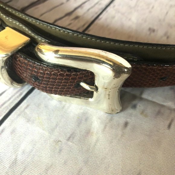 CALE Genuine Lizard Belt Mens -Spain- Green/ Brown Reptile Skin M-2459-3-44 - Picture 2 of 9